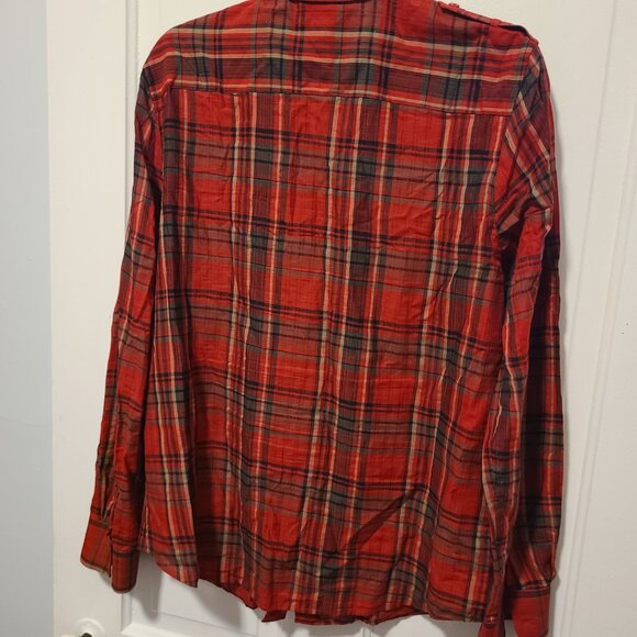 Lauren Ralph Lauren Button Front Blouse Red Black Plaid 100% Cotton SZ L - Picture 5 of 5